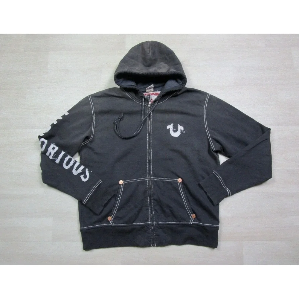 True Religion Men's Big T Hoodie‎ 3XL Full Zip Vintage Y2K 